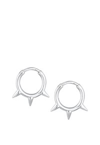 Sølv hoops øreringe med tre spidse pigge på hver ørering, med en poleret finish og et hængslede spænde-design.