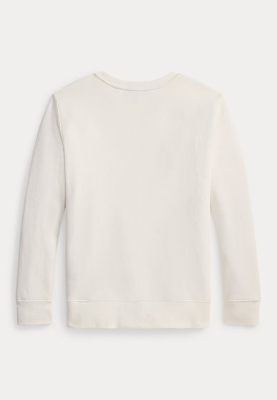 Ensfarvet off-white langærmet sweatshirt med rund halsudskæring, synlige sømme ved ærmekanter og kant, vist bagfra mod hvid baggrund.