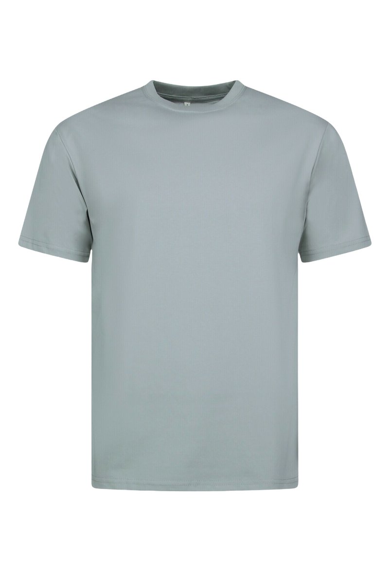 Lichtgrijze t-shirt met ronde hals, gemaakt van soepel stof, met korte mouwen en een rechte zoom met minimale stikseldetails.