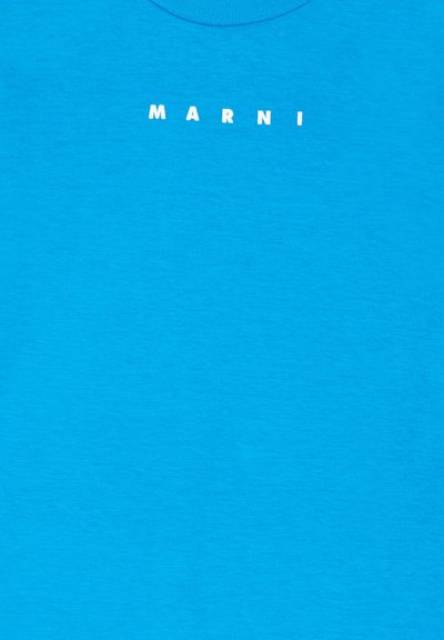 T-shirt en coton bleu avec un col rond et le mot "MARNI" en blanc, positionné au centre sur la poitrine.