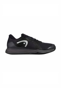Zapatilla deportiva negra con parte superior de malla texturizada, suela de goma lisa y un logo reflectante en el costado; cuenta con puntera reforzada y tacón acolchado.