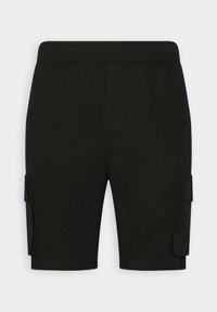 Pantaloni cargo neri realizzati in tessuto leggero, con vita elastica e due tasche cargo laterali per ulteriore spazio di archiviazione.