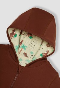 JoJo Maman Bébé HIPPO APPLIQUE REVERSIBLE HOODIE - Kardigán - brown safari animals