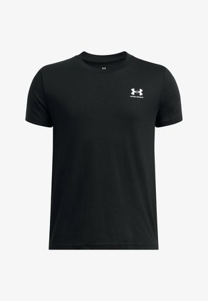 Čierne tričko s krátkym rukávom vyrobené z hladkej bavlny. Obsahuje malé biele logo Under Armour na hrudi. Klasický okrúhly výstrih.