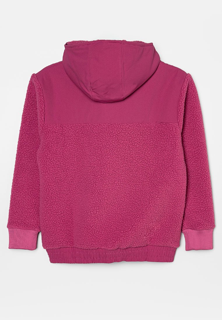 Fleece-Hoodie in Dunkelrosa, mit einem strukturierten unteren Bereich und glattem oberen Teil, einer Kapuze sowie gerippten Ärmelbündchen und Saum.