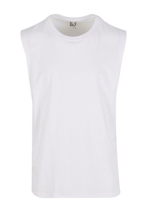 Witte mouwloze katoenen top met een ronde hals, een gladde textuur en een eenvoudig design. Geen zichtbare patronen of accenten.