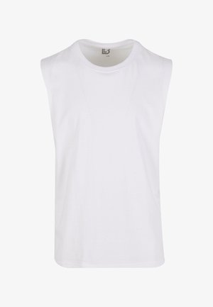 Witte mouwloze katoenen top met een ronde hals, een gladde textuur en een eenvoudig design. Geen zichtbare patronen of accenten.