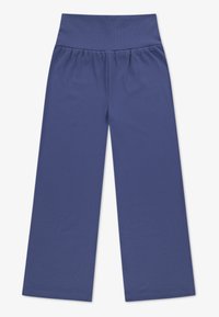 Παντελόνι σε ναυτικό μπλε με φαρδιά μπατζάκια και ψηλή, ελαστική μέση, κατασκευασμένο από απαλό ύφασμα με λεία υφή και άνετη εφαρμογή.