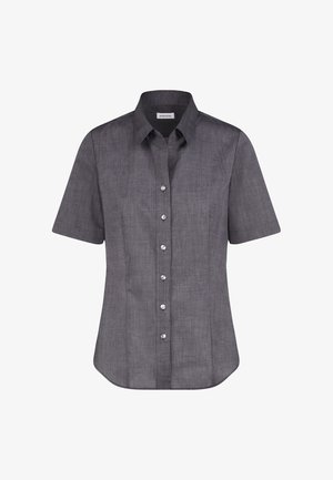 Kortærmet, grå skjorte med knapper, afslappet pasform, krave og blanke knapper. Tekstureret stof med subtilt mønster, buet skørt.