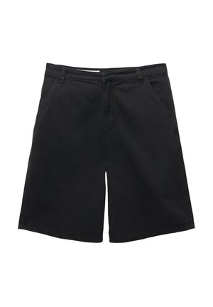 Zwarte shorts van katoen, met een rechte snit, twee voorkantzakken en een gladde textuur. Geen zichtbare patronen of accenten.