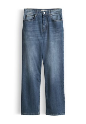 Blauwe denim jeans met een ontspannen rechte pasvorm, sluiting met knopen aan de voorkant en een klassieke vijfzakkenontwerp.