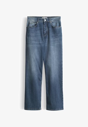 Blauwe denim jeans met een ontspannen rechte pasvorm, sluiting met knopen aan de voorkant en een klassieke vijfzakkenontwerp.