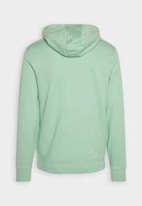 Sudadera de manga larga verde claro con puños y dobladillo acanalados, mostrada por la parte posterior sobre un fondo blanco liso.