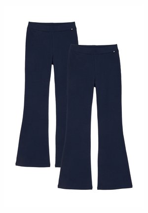 Pantalones acampanados de color azul marino, hechos de una suave mezcla de algodón, con una cinturilla ancha y un pequeño acento de estrella en la cadera.
