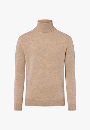 Beige coltrui gemaakt van zachte stof, met een geribde kraag en manchetten, een gladde, textuurachtige afwerking en een ontspannen pasvorm.