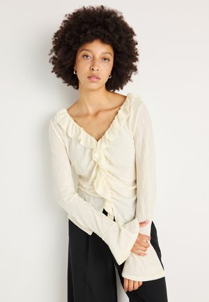 PLEATED FRILL - Top s dlhým rukávom - ecru