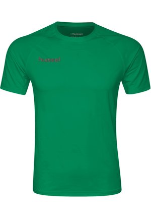 Groene sportieve t-shirt met korte mouwen, gemaakt van lichtgewicht stof. Heeft een ronde hals en een klein logo in contrasterende kleur op de borst.