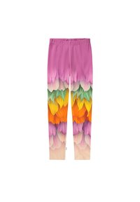 Wielokolorowe legginsy z gradientowym wzorem kwiatowym. Miękka tkanina w odcieniach różu, żółci, pomarańczy i zieleni. Elastyczny pasek w talii.