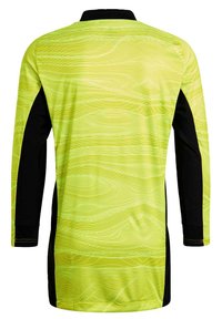 Long-sleeve jersey featuring a bright yellow body with black sleeves, textured wave pattern, and a classic collar design.