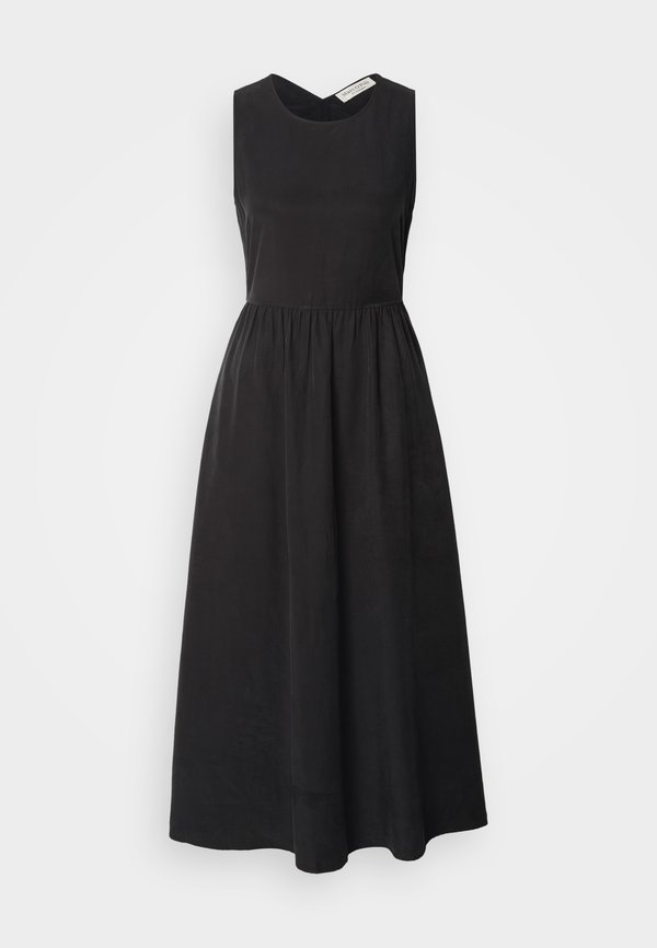 DRESS MIDI LENGTH ROUND NECK FLARED SKIRT CUT OUT AND GATHERING DETAIL - Day dress4