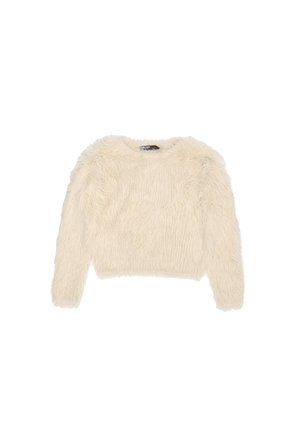 Kreemit värvi lühike sviiter, millel on pehme ja pöörisev tekstuur ning pikad varrukad. Omab ümmargust kaelust ja lõdva istuvust.