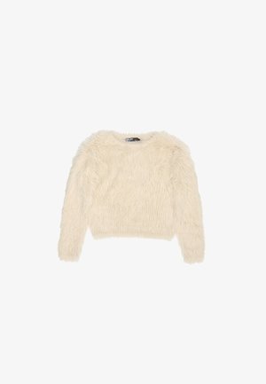 Kreemit värvi lühike sviiter, millel on pehme ja pöörisev tekstuur ning pikad varrukad. Omab ümmargust kaelust ja lõdva istuvust.