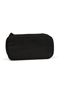 Schwarze rechteckige Tasche aus strapazierfähigem Stoff, mit glatter Textur und einem Reißverschluss. Keine sichtbaren Muster oder Akzente.