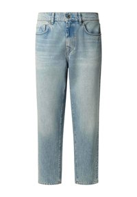 Helle blaue Denim-Jeans mit lockerer Passform, cropped Länge und klassischem Fünf-Taschen-Design. Mit leichter Ausbleichung und Metallknopfverschluss.
