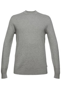 Šedý pletený svetr s kulatým výstřihem, dlouhými rukávy a texturovaným vzorem. Obsahuje žebrované manžety a lem pro těsné padnutí.