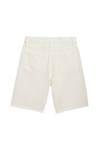 Shorts in denim bianco con vita media, design a cinque tasche e fit dritto con orlo pulito.