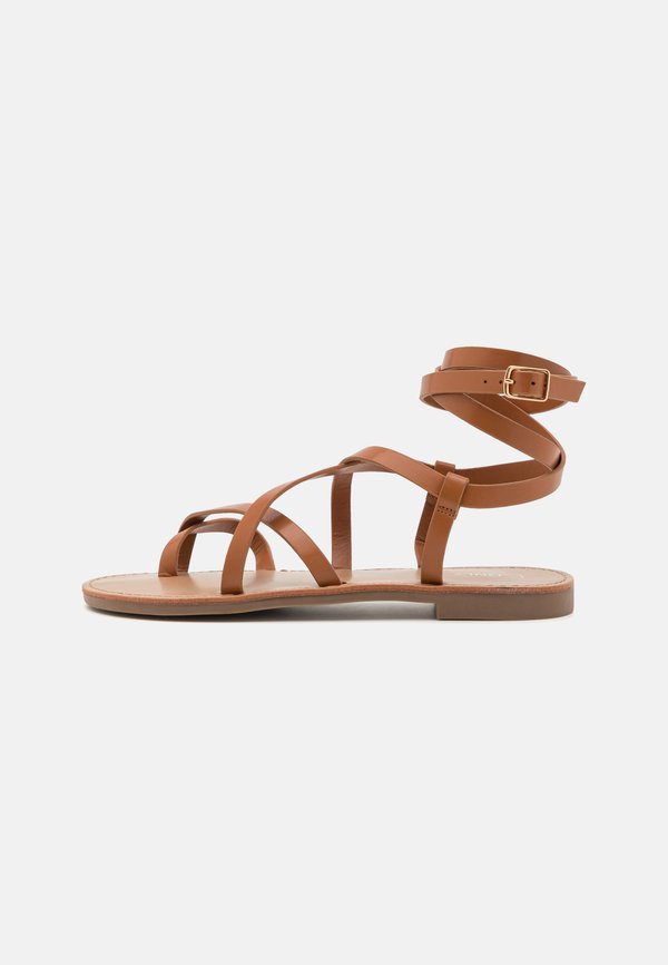 ONLMANDALA ANKLE WRAP - T-bar sandals - cognac
