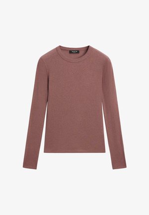 Långärmad skjorta i dämpad mauve, tillverkad av mjukt, elastiskt material. Har rundad halsringning och enkel konstruktion utan utsmyckningar.