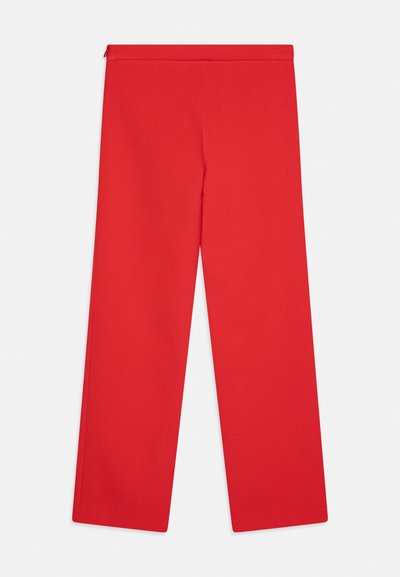 Pantalon droit rouge vif avec une taille haute, présenté à plat sur un fond blanc.