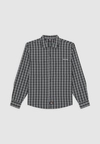 Overhemd met lange mouwen in een zwart-wit ruitpatroon, voorzien van een button-down kraag, knopen aan de voorkant en een klein logo op de borst.