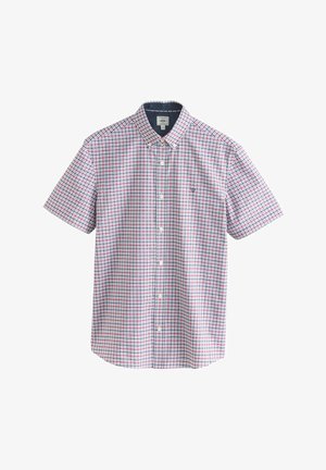 Kurzärmeliges Hemd mit Knopfleiste und einem mehrfarbigen Karomuster in Rot, Blau und Weiß. Hergestellt aus einem leichten Stoff mit einem klassischen Kragen.