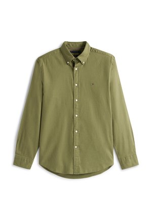 Olijfgroene button-up shirt van katoen met een zachte textuur, voorzien van een kraag, lange mouwen en een klein logo op de borst.