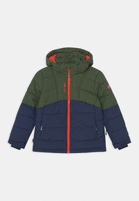 Unselected, forest green/navy/flame orange