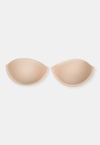 Soft, seamless, nude bra cups with a smooth texture and rounded shape, featuring shallow edges for discreet wear under clothing.