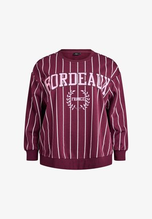Bordeaux pullover sweatshirt i mørk burgunder med hvide lodrette striber. Har teksten "BORDEAUX FRANCE" og et laurbærgrafikdetalje.
