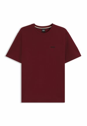 Bordeaux shirt met korte mouwen, gemaakt van textuurstof, met een ronde hals en een subtiele zwarte "BOSS" logo op de borst.