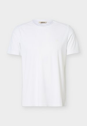 Effen wit T-shirt met korte mouwen en ronde hals, met een klein reliëflogo op de linkerborst en een merkembleem aan de binnenkant van de kraag.