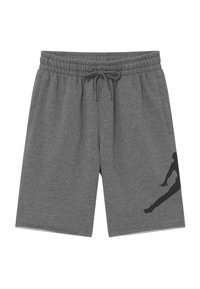 Graue Sweatshorts aus Baumwollmischung, mit einem elastischen Bund und Kordelzug sowie einer schwarzen Silhouettengrafik am linken Bein.