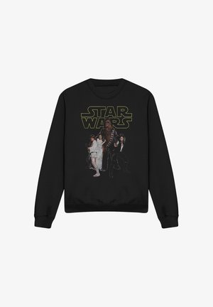 Schwarzer Sweatshirt mit Star Wars Schriftzug und den Charakteren Luke Skywalker, Prinzessin Leia, Chewbacca und Han Solo in stehenden Posen.