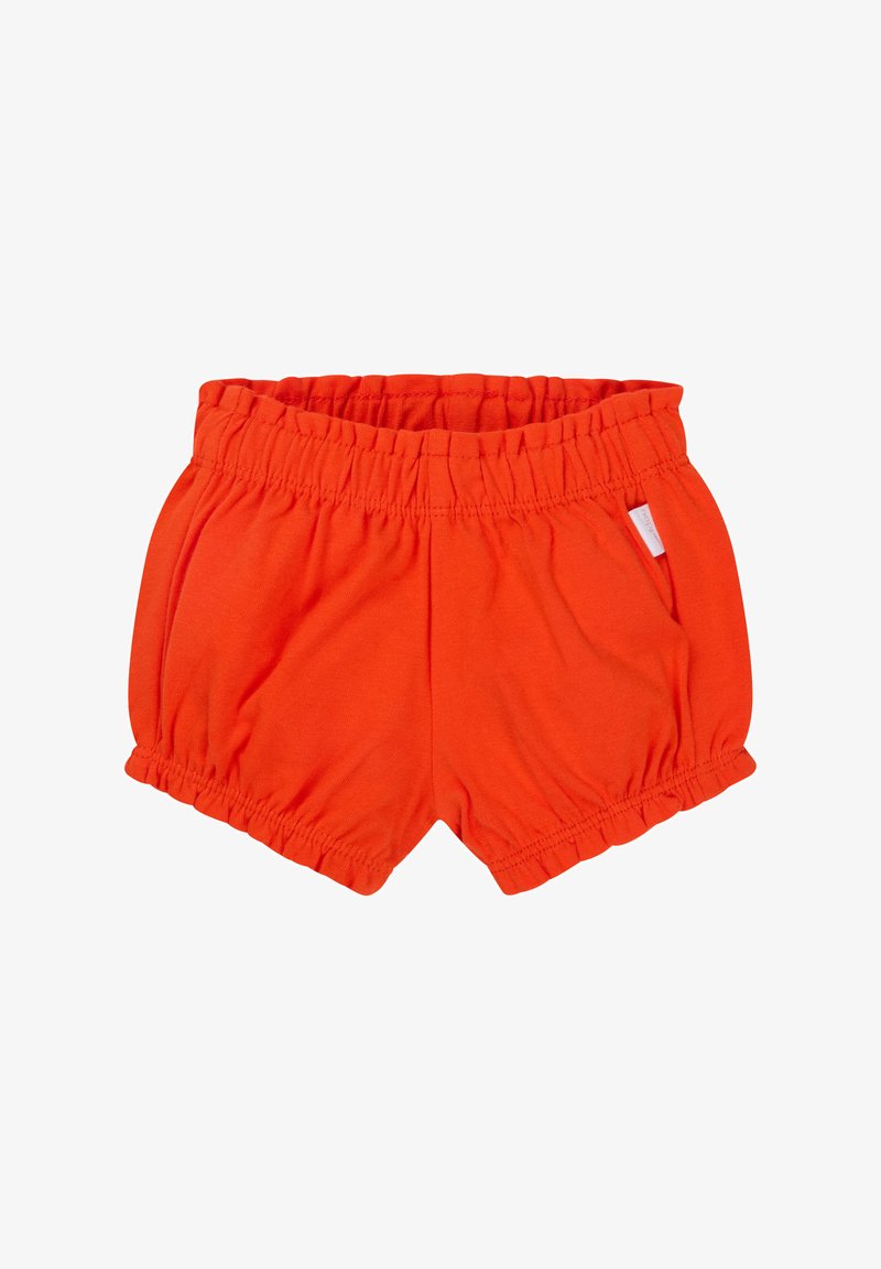 Pomarańczowe bawełniane szorty z elastycznym pasem, z marszczonym dołem i boczną metką. Gładka faktura i luźny krój.
