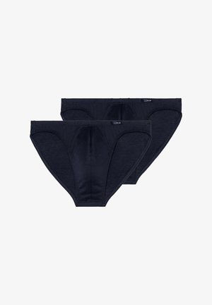 To sæt navy blå bomuldsunderbukser, med sømløse kanter og en glat tekstur, designet med en mellemhøj pasform for komfort.