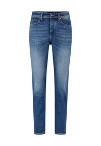 Jeans i denim med ett ljus till medelblått tvätt, med rak benutformning, styling med fem fickor och en knappstängning med metalldetaljer.