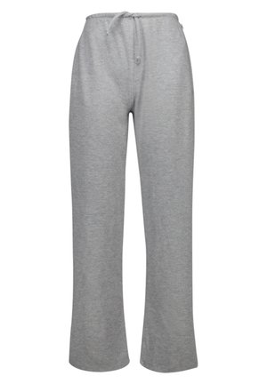 Graue Jogginghose aus weichem Stoff, mit einem Kordelzugbund, lockerer Passform und leicht ausgestellt geschnittenen Beinöffnungen.