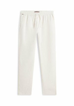 Pantaloni casual color crema con vita elastica e coulisse, tasche frontali e design a gamba dritta.