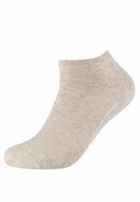 Calzini alla caviglia beige realizzati in un tessuto morbido e elasticizzato. Presentano una texture a coste e un bordo superiore liscio. Leggeri e con dettagli di cucitura minimi.