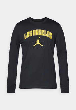 Langærmet sort t-shirt med gul "LOS ANGELES" tekst og et logo grafisk. Fremstillet af bomuld, med rund hals og tætsiddende manchetter.